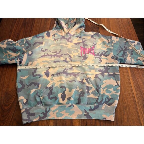 Purple Brand Men’s Blue Pink Oversized Faded Camo Fleece Pullover Hoodie Small - Picture 2 of 7